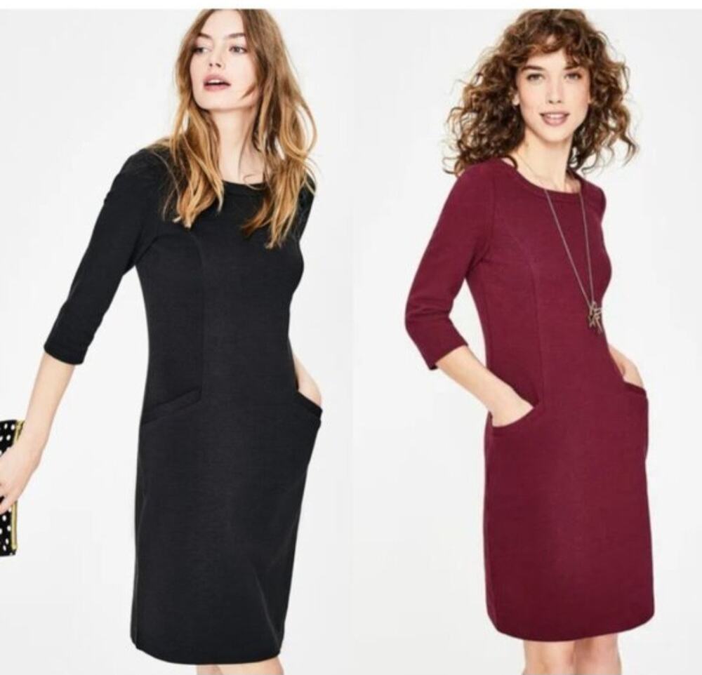 Boden Black Ribbed Ottoman Shift Dress US 6R UK 10R Pockets Exposed Zip Mod